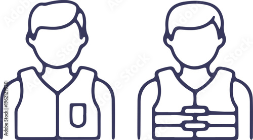 Two individuals wearing safety vests and communication devices