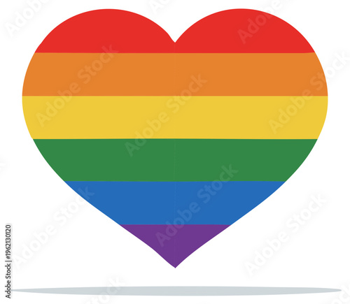 Vibrant rainbow striped heart symbol representing love and LGBTQ pride community graphic icon