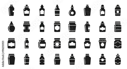 Collection of Various Bottle and Jar Icons, Vector Set