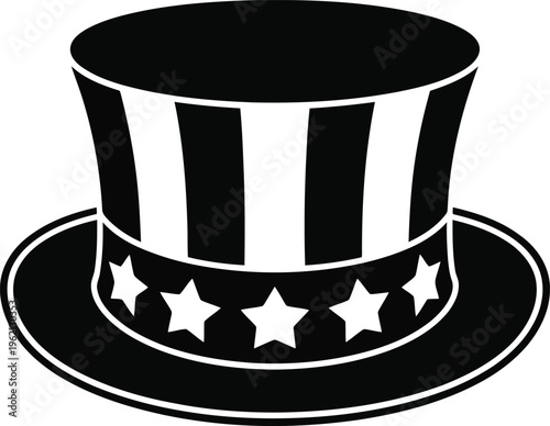 A black and white illustration of a classic uncle sam hat with stars and stripes