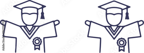 Two graduates celebrating their academic achievements with open arms and diplomas