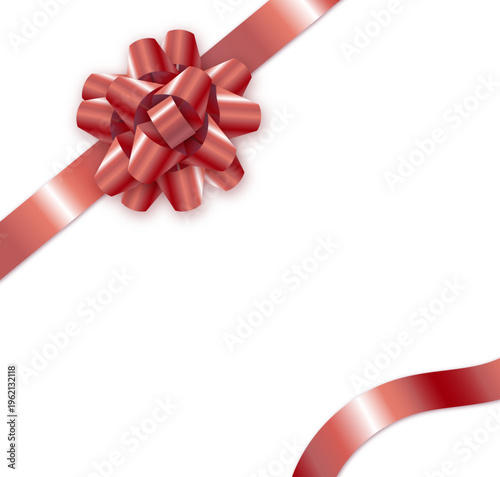 赤いリボンと立体的なギフトボウが印象的な白背景のフレームデザイン・お祝いメッセージに最適な華やかな装飾素材