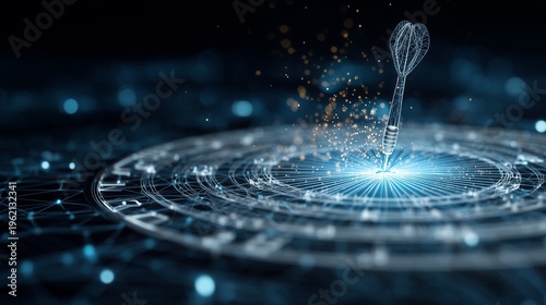 Futuristic digital interface with a hand-shaped hologram interacting with circular data ring, symbolizing business automation and digitization.