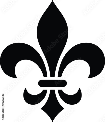 A classic black and white fleur-de-lis symbol with a horizontal bar in the center