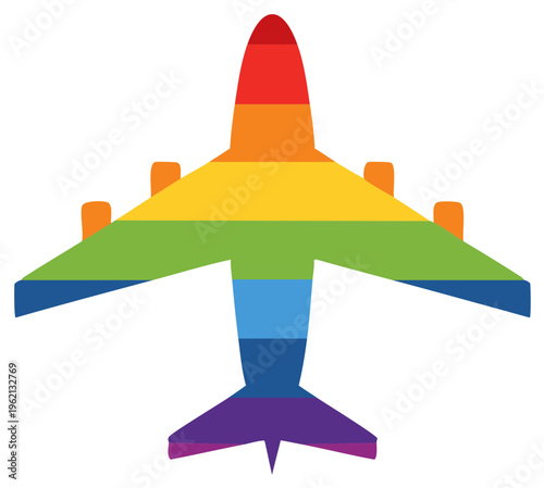 Rainbow Striped Airplane Icon, Symbol of Pride and Diversity, Aviation Concept