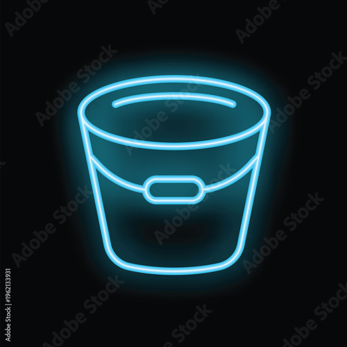 Neon blue bucket glowing on a black background, perfect for concepts related to cleaning, construction, or tools