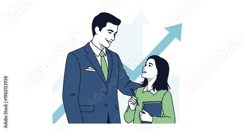Illustration of a mentor guiding a young professional woman.