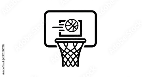 Basketball hoop with ball icon, sports equipment illustration.