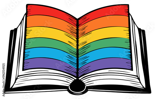 Open Book with Rainbow-Colored Pages, Symbolizing Pride and Equality