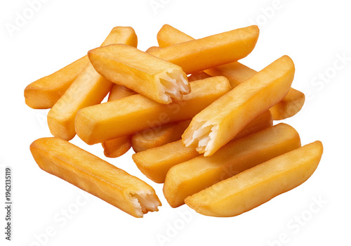 Golden French Fries on White Background