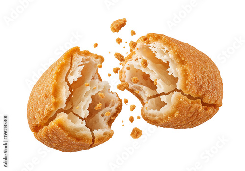 Crispy Pastry Broken Open on White Background