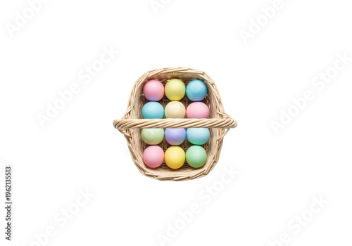 Pastel Spheres Arranged in Woven Basket