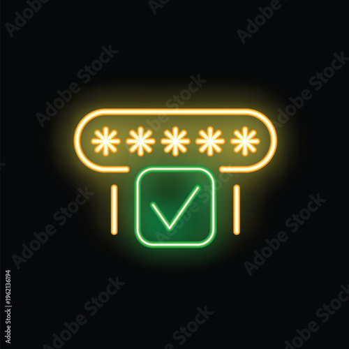 Bright neon green check mark underneath password field signaling correct login attempt