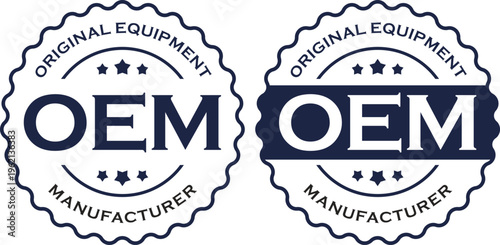 OEM seal badge logo set original equipment manufacturer wavy edge label vintage style vector