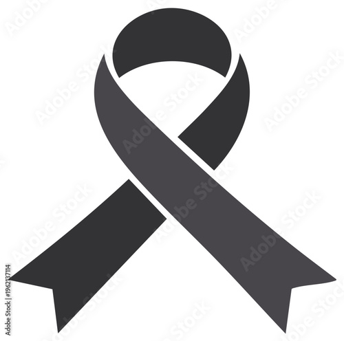 Black ribbon awareness icon for mourning and remembrance. Simple vector symbol of support, grief, and solidarity.