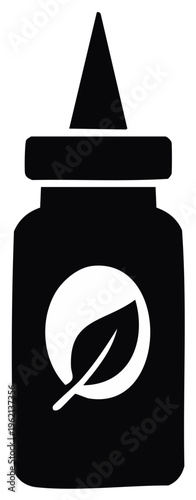 Herbal medicine bottle icon simple black minimalist style tincture leaf image