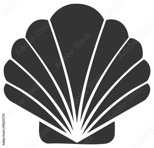 Elegant Dark Gray Scallop Shell Silhouette Graphic Seashell Shape Vector Illustration Design for Seafood or Beach Themes
