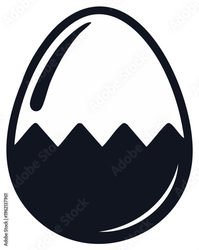 Stylized Broken Eggshell Illustration Isolated Dark Blue and White Egg Shapes Crack Edges Spring Easter Holiday