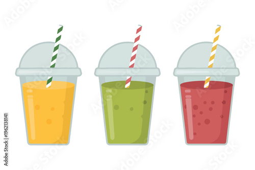 Fresh Juice Glass Set with Straw, Healthy Drink Illustration