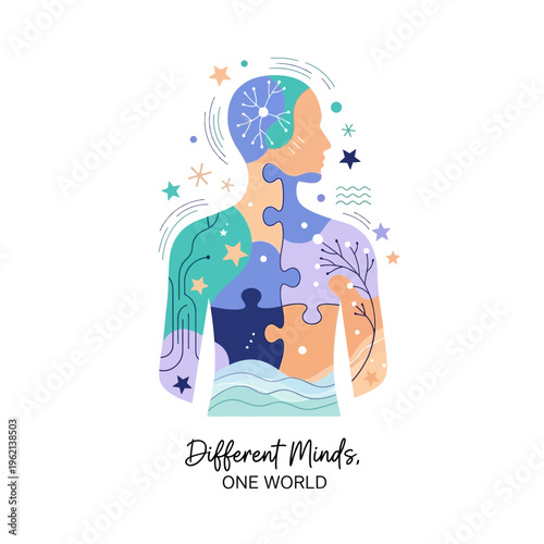 World Autism Awareness Day Exclusive Vector Sticker – Neurodiversity Concept Illustration