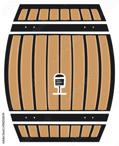 Wooden barrel vector illustration Craft beer container design Isolated item Brown color
