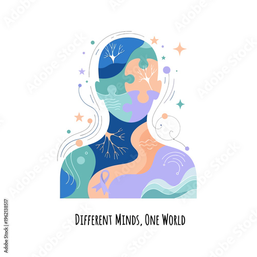 World Autism Awareness Day Exclusive Vector Sticker – Neurodiversity Concept Illustration