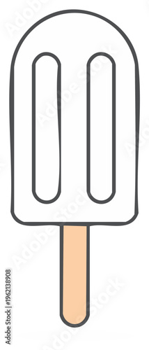 Simple cartoon popsicle on a stick with white creamy topping and grey outline