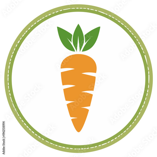 Stylized Carrot Image Inside a Round Frame with Leaves
