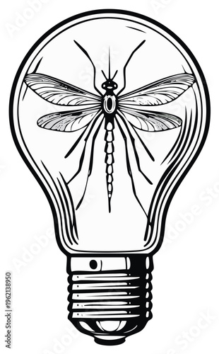 Dragonfly in Lightbulb, Vector Illustration