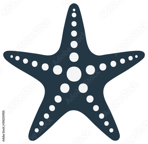 Stylized Dark Blue Starfish with White Dots, Nautical Icon, Marine Life Illustration