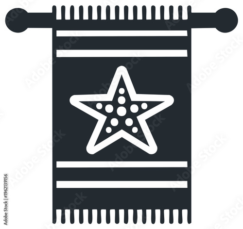 Beach Towel with Starfish Icon Nautical Seaside Accessory Striped Decor