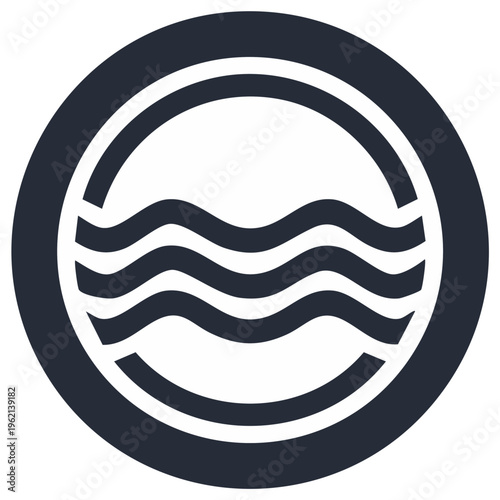 Simple dark blue circular icon with wavy lines representing water or flow