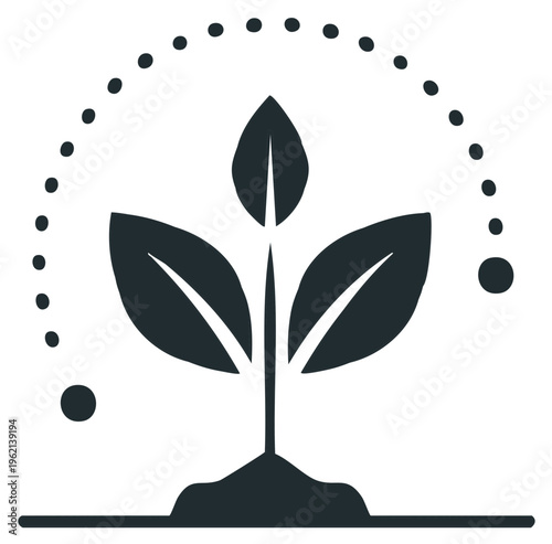 Sprout with Leaves Symbol, Growth Indicator, Germination Graphic, Natural Element, Eco-Friendly Icon