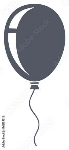 Gray balloon illustration with curved ribbon. Isolated party decor design.