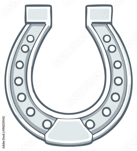 Cartoon horseshoe icon, silver lucky charm illustration