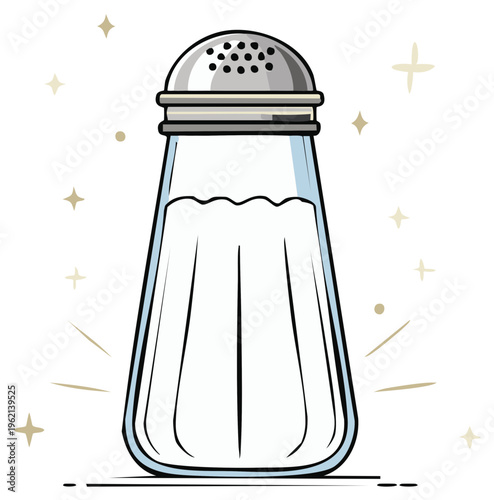 Salt shaker cartoon illustration with sparkles, condiment ingredient container