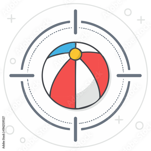 Beach Ball Centered in Target with Blue, Yellow, Red, and White Panels on White