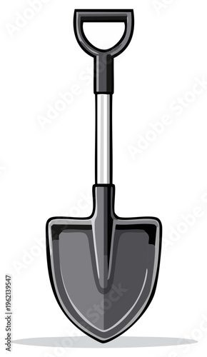 Illustration of a black and silver shovel for digging