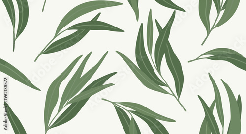 Eucalyptus leaves seamless pattern vector, elegant botanical foliage background, green willow leaf wallpaper for textile and wedding stationery design