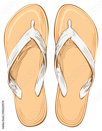 Cartoon illustration of two flip-flops, simple and clean design, top view