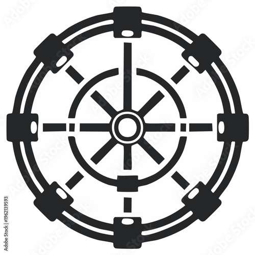 Modern Geometric Wheel Icon with Connected Segments and Radial Spokes Design