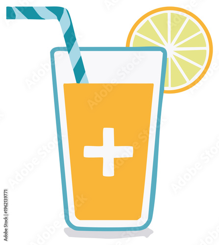 Refreshing orange juice in a tall glass with a citrus slice and striped straw