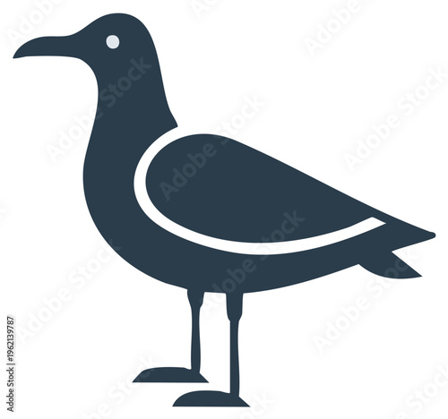 Stylized Seagull Illustration in Dark Blue