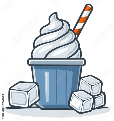 Cartoon dessert illustration soft ice cream cup and ice cubes