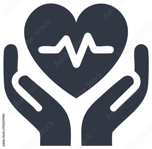 Hands holding heart symbol with a heartbeat, medical and healthcare concept icon