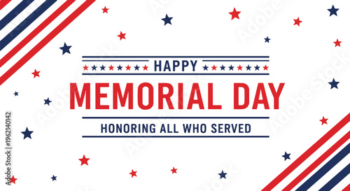 Memorial Day design with red and blue star decorations with patriotic stripes, ideal for national holiday cards, memorial events, and patriotic promotions.