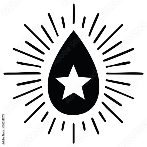 Abstract Star Drop Symbol with Rays Design