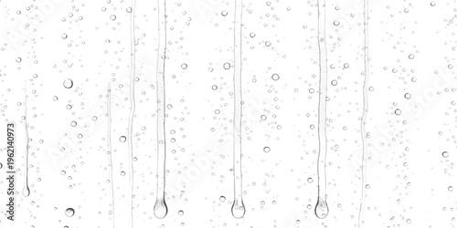 Rain drops and water streaks on transparent glass surface for overlay design background