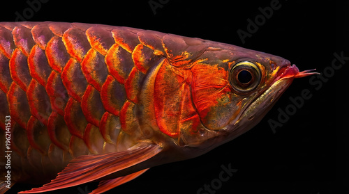 Close up of super red arowana / arwana SR : Dragon fish from borneo Indonesia