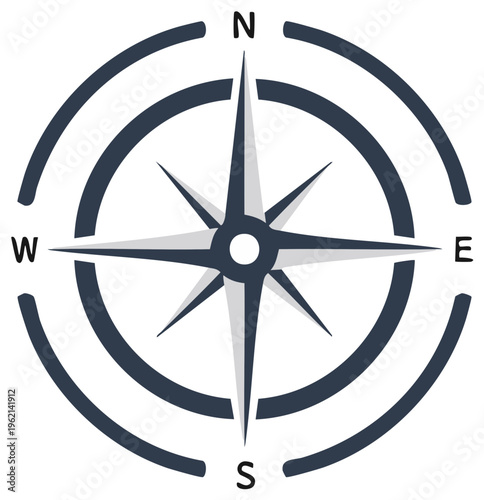 Modern Compass Rose with Cardinal Directions North South East West Nautical Navigation Symbol